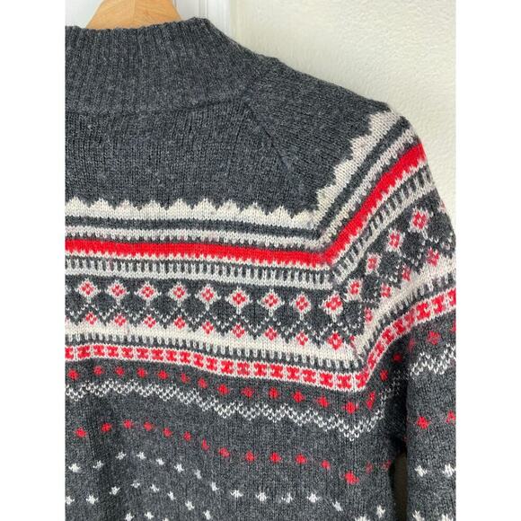 J. Crew Mercantile Women's M Gray 1/4 Zip Wool Blend Fair Isle Sweater - Picture 4 of 8